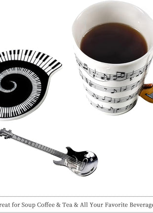 Guitar Novelty Mug Unique Musical Gift Coffee Cup with Cool Music Themed Lid & Guitar Handle Design & Guitar Spoon, Great Gifts for Music Teachers,&guitarLoversfor Holidays,Fathers Day,Men,Woman