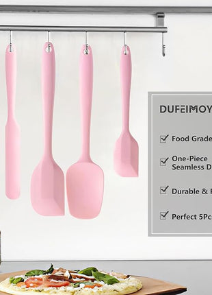 5 Piece Pink Silicone Spatula Set, Heat Resistant Rubber Spatulas Set, Silicone Kitchen Utensils Set Dishwasher Safe for Nonstick Cookware Baking Cooking