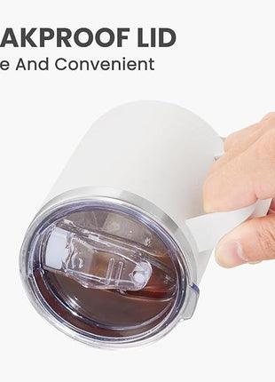 MEWAY 12oz Coffee Mug With Handle 4 Pack Bulk,Stainless Steel Insulated Travel Tumblers With Sliding Lid,Double Wall Vacuum Camping Cup for Hot & Cold Drinks Tea (White,Set of 4)