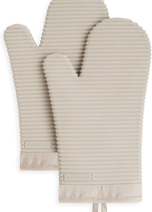 KITCHENAID Ribbed Soft Silicone Oven Mitt 2-Pack Set, 7.5"x13", Milkshake
