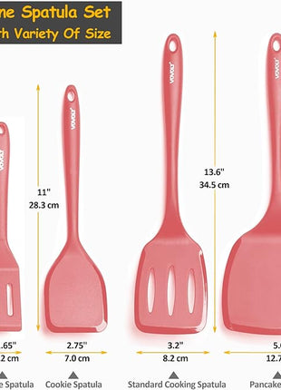 Silicone Spatula Set, 600°F Heat Resistant Silicone Spatula Turner Flipper for Cooking, Non Stick and Non Scratch Kitchen Utensils for Eggs & Pancakes, 4 Pack, Red