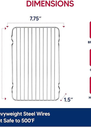HIC Kitchen Roasting Baking Broiler Rack, Chrome-Plated Steel, Holds Smaller Food Securely, 12 x 7.75 x 1.5-Inches