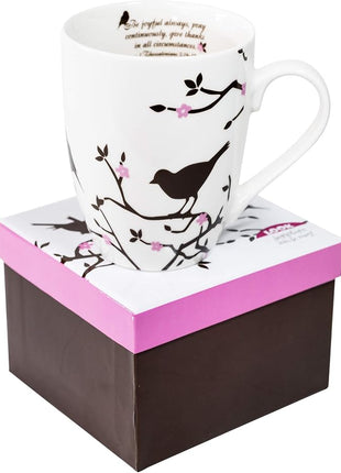 Divinity Boutique Inspirational Ceramic, Brown Birds on White Mug, 1 Theses. 5:16-17, The Joyful Always Pray, Multicolor, One Size,12 fluid ounce