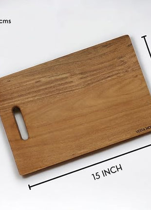 Vesta Homes Wooden Cutting Board for Kitchen/Chopping, Serving Board/Block for Vegetables, Fruits, Cheese and Charcuterie | Natural Acacia Wood | 15 * 10 * 1 Inches | Handcrafted in India