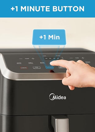 Midea Air Fryer 5.5QT, Heatexpress Rapid Air Technology, 9 Preset Menus, Quick and Easy Meals, 1 Minute Button and Favorite Function, 90% less oil, Easy to Clean, Varied Recipes