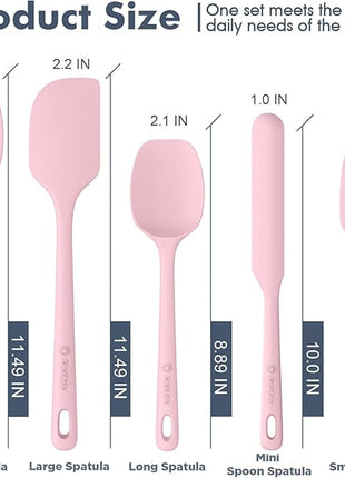 5 Pieces Silicone Spatula Set, Food Grade Rubber Spatula, Upgrade Strong Handle with Ergonomic Grip, Heat Resistant Up to 600°F for Nonstick Cookware, Cooking Candy Series