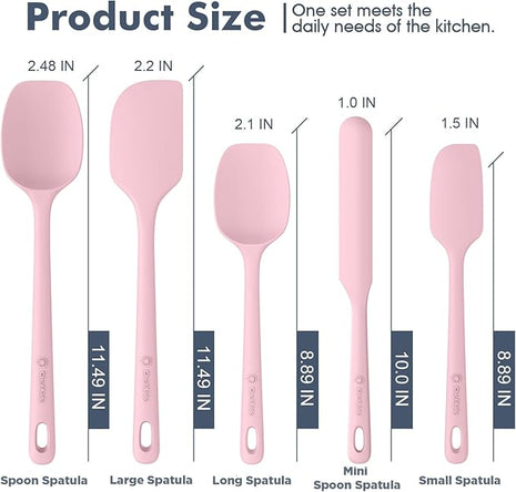 5 Pieces Silicone Spatula Set, Food Grade Rubber Spatula, Upgrade Strong Handle with Ergonomic Grip, Heat Resistant Up to 600°F for Nonstick Cookware, Cooking Candy Series