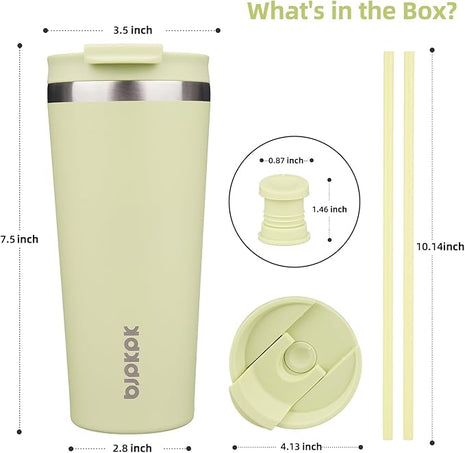 BJPKPK 22oz Insulated Tumbler With lid And Straw Stainless Steel Tumblers Travel Coffee Mug Reusable Thermal Cup,Macaron Green