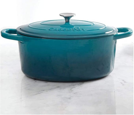 Crock-Pot Artisan Oval Enameled Cast Iron Dutch Oven, 7-Quart, Teal Ombre