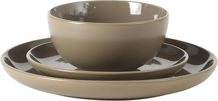 Gibson Home Rockaway 12 Piece Plates and Bowls Matte Outside/Shiny Inside Glaze Service for 4 Dinnerware Set - Brown - Dishwasher and Microwave Safe