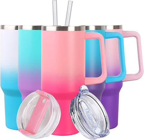 SYACOT 40 oz Tumbler with Handle and Straw Stainless Steel Insulated Tumbler Leak Proof Lid and Straw Lid Reusable Travel Mug Coffee Mug Cup Dishwasher Safe Keep Drinks Cold and Hot (Phantom Pink)