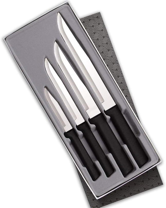 Rada Cutlery 4-Piece Wedding Register Knife Gift Set (G204), Stainless Steel Hollow Ground Blades, Made in USA, Black Handles