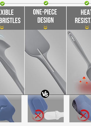 Walfos Silicone Spatula -5 Pieces Heat Resistant Kitchen Spoon Spatulas（600°F), Strong Steel Core and One-Pieces Seamless Design, Prefect for Cooking Mixing Baking - BPA Free and Dishwasher Safe,Gray