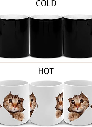 Caliamary Heat Changing Cat Mug - Funny Ceramic Coffee Cup, 11 oz Heat Sensitive Color Changing, Cute Xmas Gift for Women Men Kids