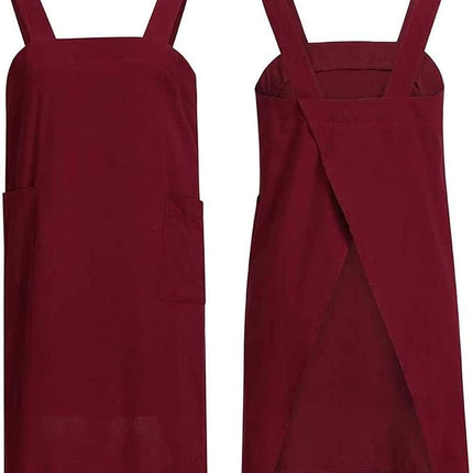 YESDOOD Cotton Linen Apron Cross Back Apron for Women with Pockets Pinafore Dress for Baking Cooking