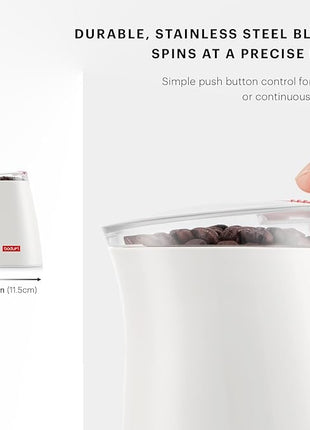 Bodum C-Mill Electric Blade Coffee and Spice Grinder, Stainless Steel Blade, White