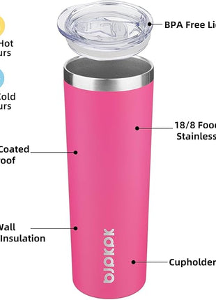 BJPKPK 20oz Skinny Tumblers with Lid Insulated Travel Coffee Cup Stainless Steel Thermal Mug,Turquoise,Pink (Pack of 24)