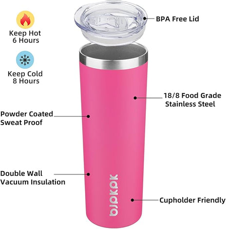BJPKPK 20oz Skinny Tumblers with Lid Insulated Travel Coffee Cup Stainless Steel Thermal Mug,Turquoise,Pink (Pack of 24)