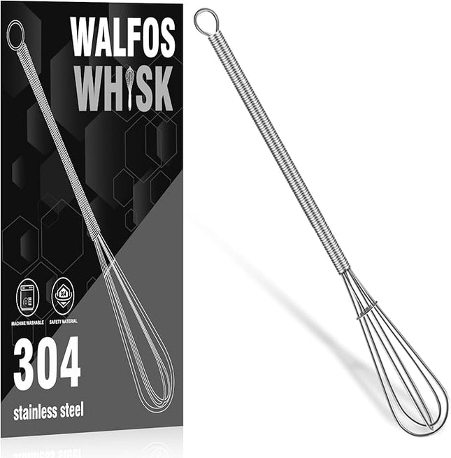Walfos Long Small Whisks Skinny Little Whisk 10 inch Tiny Mini Whisk With Long Handle for Mixing Sauces, Coffee, Cooking,Beating, Blending Ingredients,