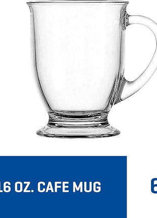 Anchor Hocking Café Glass Coffee Mugs, 16 oz, Set of 6