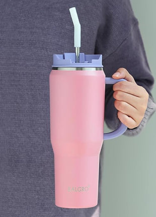 50 oz Tumbler with Handle, Insulated Tumblers with Lid and Straw, Large Metal Sports Water Bottle Jug, Thermal Stainless Steel Travel Coffee Mug Cup, Lavender