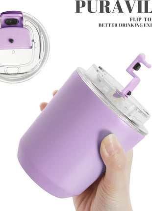 Puraville Insulated Tumblers with Lid, 10 oz Travel Coffee Mug Stainless Steel Vacuum Cup, Leak Proof Reusable Double Walled Coffee Tumbler for Iced and Hot Drinks, Lilac