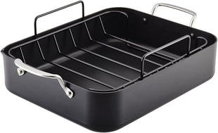 KitchenAid Hard Anodized Roasting Pan/Roaster with Removable Rack, 13 Inch x 15.75 Inch - Matte Black