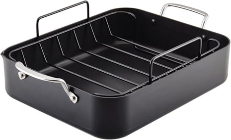 KitchenAid Hard Anodized Roasting Pan/Roaster with Removable Rack, 13 Inch x 15.75 Inch - Matte Black