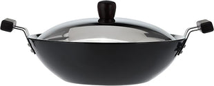 Hawkins Futura 5 Litre Deep Fry Pan, Hard Anodised Kadai with Stainless Steel Lid, Flat Bottom Kadhai, Big Kadai, Black (AD50S)