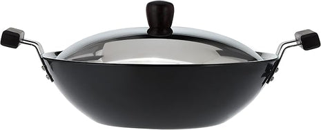 Hawkins Futura 5 Litre Deep Fry Pan, Hard Anodised Kadai with Stainless Steel Lid, Flat Bottom Kadhai, Big Kadai, Black (AD50S)