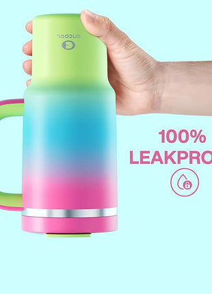 ENCOOL 32 oz Tumbler with Handle and Straw: Stainless Steel Insulated Tumbler Keeps Cold for 24 Hours, Leakproof Travel Cup Fits in Cup Holder and BPA-Free, Lime Sorbet