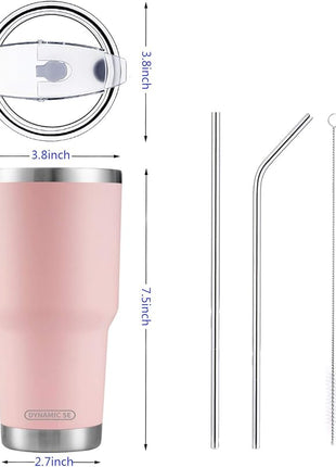 D·S 30oz Sakura Pink Tumbler Stainless Steel Double Wall Vacuum Insulated Mug with Straw and Lid, Cleaning Brush for Cold and Hot Beverages
