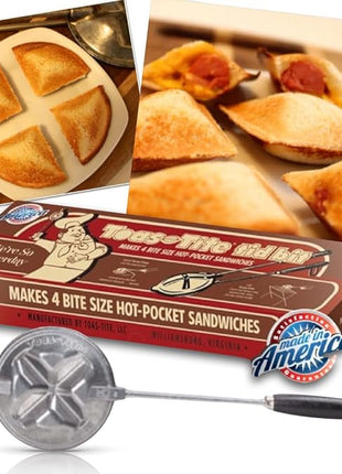 Handheld Sandwich Maker (Tid Bit), Portable Sandwich Grill & Panini Press, Cast Aluminum Pie Iron, 1945 Retro Stovetop & Campfire Toaster for Hot Sandwiches, Pies, Paninis, RV & Camping