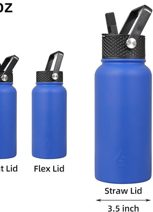 BJPKPK Insulated Water Bottles with Straw Lid, 27oz Stainless Steel Water Bottle with 3 Lids, Leak Proof BPA Free Metal Thermo, Mugs, Tumblers, Keep Cold Hot -Sapphire
