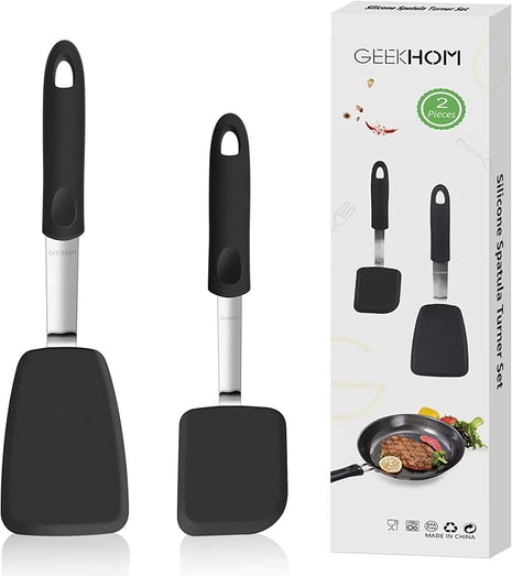 Silicone Spatula Turner Set of 2, GEEKHOM 600°F Heat Resistant Flexible Kitchen Small Spatulas Set for Nonstick Cookware, Cooking Utensils Non Scratch or Melting Flipper,Ideal for Egg,Pancake Baking