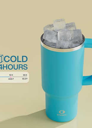 32 oz Tumbler with Handle and Straw: Stainless Steel Insulated Tumbler Keeps Cold for 24 Hours, Leakproof Travel Cup Fits in Cup Holder and BPA-Free,Azure Blue