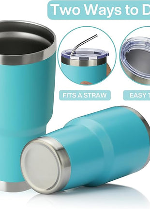MEWAY 30oz Insulated Tumbler With Lids and Straws,Stainless Steel Double Vacuum Coffee Tumbler Cup, Brush, Durable Powder Coated Coffee Cup for Cold & Hot Drinks(Light Blue,8 PACK)