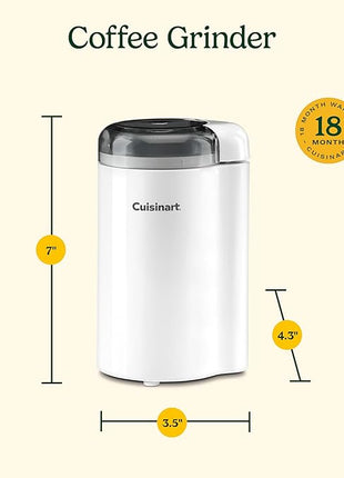 Cuisinart Coffee Grinder, One Touch Control Coffee Bean Grinder with Stainless Steel Bowl and Blades, 2.5 oz/70g Capacity Enough for 12 Cups, On/Off Switch with Safety Interlock, DCG-20N, White