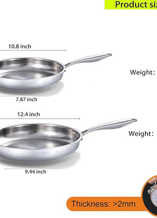 DELARLO Tri-Ply Stainless Steel 10inch and 12inch Frying Pan, Oven safe induction skillet,pots and pans set,Suitable for All Stove (Detachable Handle)