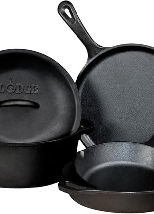 Lodge Pre-Seasoned Cast Iron 5 Piece Set, Black