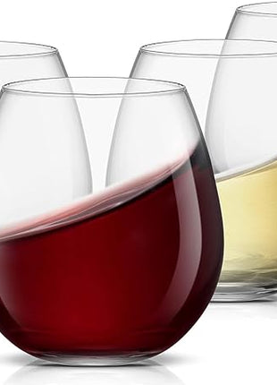JoyJolt Spirits Stemless Wine Glasses for Red or White Wine (Set of 4)-15-Ounces