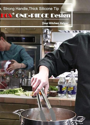 Walfos 600 Degree Heat Resistant Silicone Tongs for Cooking - Kitchen Tongs With Silicone Tips set of 3 size Food Looking Tongs (7" 9" and 12 inch Dark Grey)