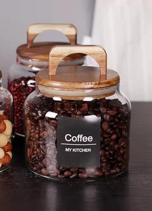 SAIOOL Glass Jars with Airtight Lid [Set of 4],Kitchen Canisters, Borosilicate Storage Containers,Retro Design, jars for Candy,Cookie,Rice,Sugar,Flour, Flour,Pasta,Nuts and Spice Jars