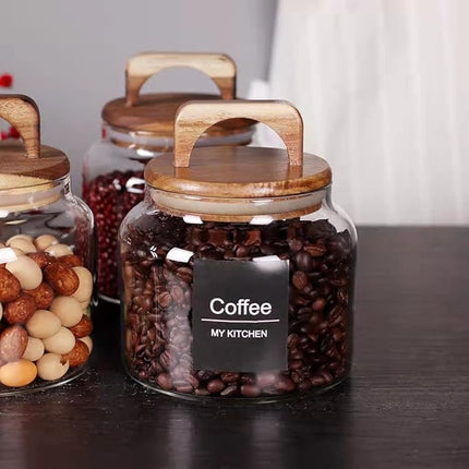 SAIOOL Glass Jars with Airtight Lid [Set of 4],Kitchen Canisters, Borosilicate Storage Containers,Retro Design, jars for Candy,Cookie,Rice,Sugar,Flour, Flour,Pasta,Nuts and Spice Jars