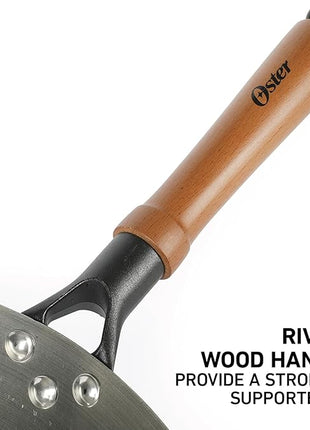 Oster Sangerfield 14-Inch Stainless Steel Wok With Wood Handles, Durable Non-Stick Stir Fry Pan for Gas and Electric Stovetops