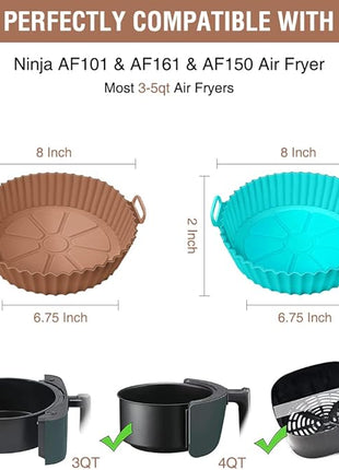 Air Fryer Silicone Liners for Ninja Air Fryer AF101 4 QT AF150 AF161 5.5 QT MAX XL, for COSORI/Gourmia/PowerXL/InstantPot/Philips 4QT and Most 3 to 5 QT Airfryers, Better than Parchment Paper Liners