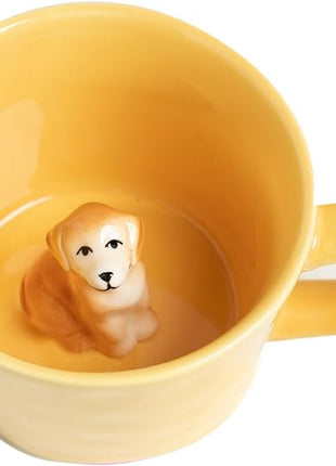 DIHOclub Dog Coffee Cup Hidden Ceramic Animal Inside Mug,Cute Cartoon Handmade Figurine Mugs,Holiday and Birthday Gift for Coffee Milk Tea Lovers,12 Oz(yellow)