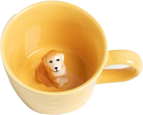 DIHOclub Dog Coffee Cup Hidden Ceramic Animal Inside Mug,Cute Cartoon Handmade Figurine Mugs,Holiday and Birthday Gift for Coffee Milk Tea Lovers,12 Oz(yellow)