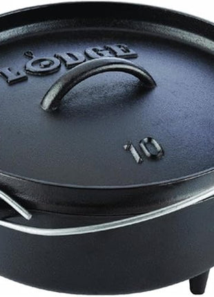 Lodge 4 Quart Pre-Seasoned Cast Iron Camp Dutch Oven with Lid - Dual Handles - Use in the Oven, on the Stove, on the Grill or over the Campfire - Black