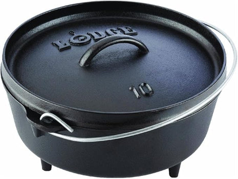 Lodge 4 Quart Pre-Seasoned Cast Iron Camp Dutch Oven with Lid - Dual Handles - Use in the Oven, on the Stove, on the Grill or over the Campfire - Black